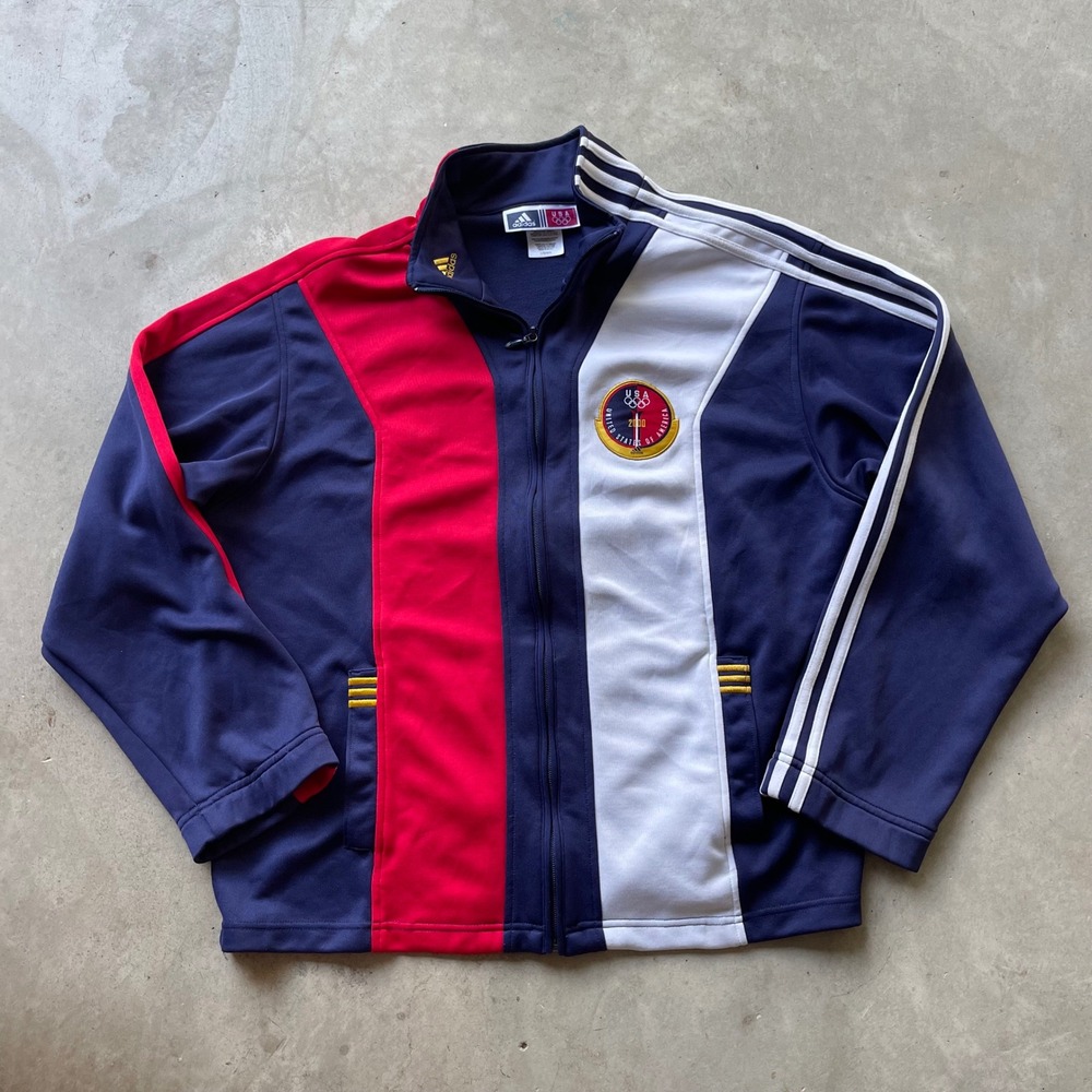 Adidas 2000 USA Olympic Team Track Jacket Navy Red White‎ Mens Large Vintage
